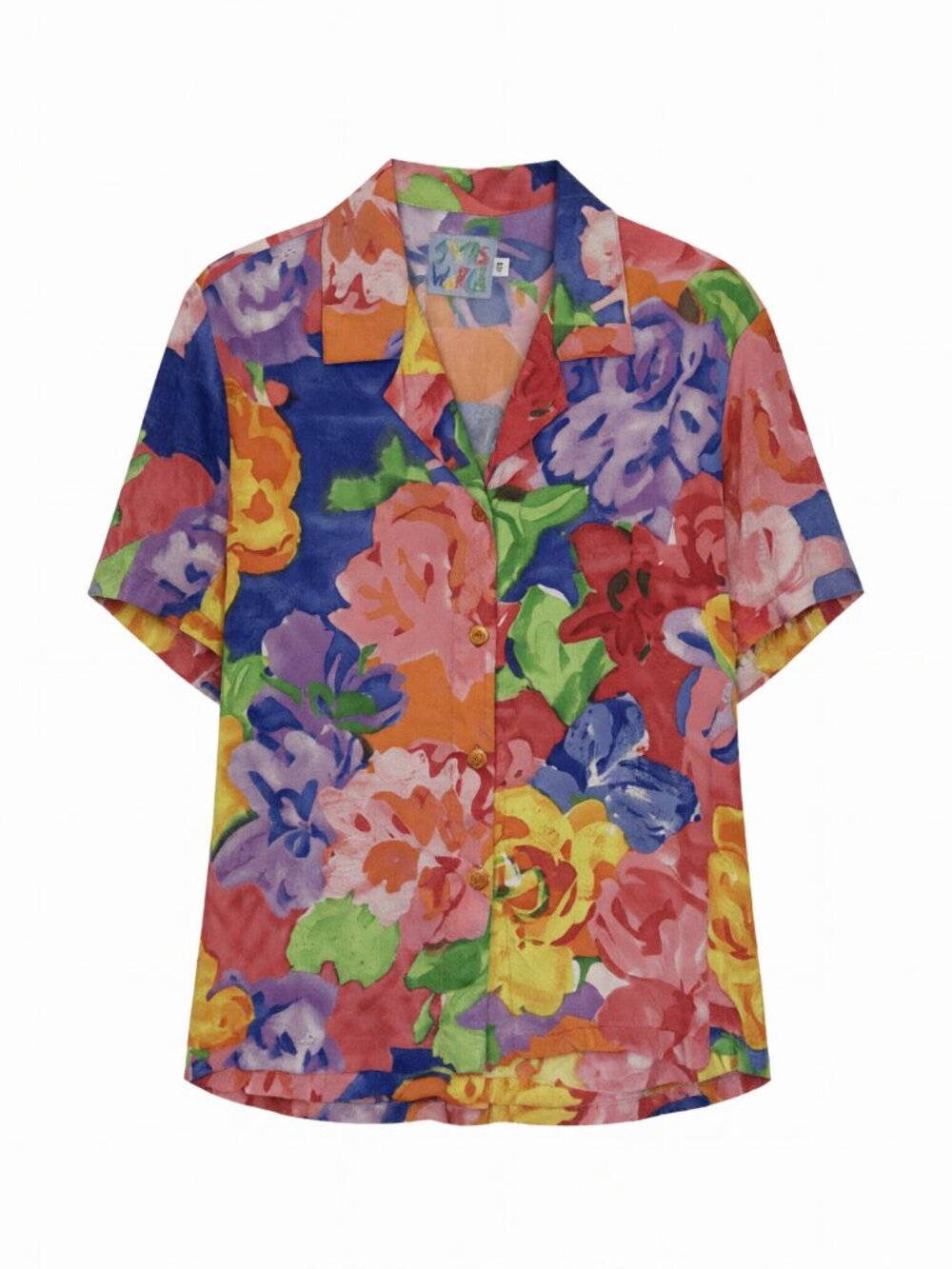 Jams World Women's Floral Short Sleeve Button-Up Top M Multicolor Rayon Collared